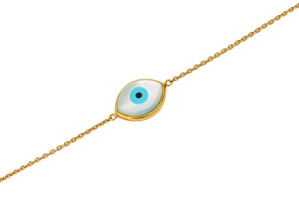 Pulseira ouro amarelo com olho grego 15cm