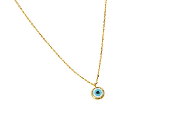 Gargantilha ouro amarelo com olho grego 45cm