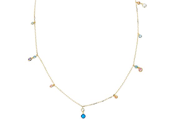 Gargantilha ouro amarelo com zircônias coloridas 50cm