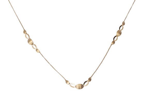 Gargantilha ouro amarelo discos foscos e polidos