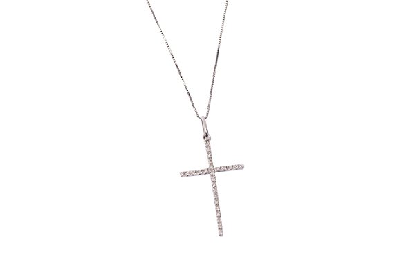 Pingente cruz em  ouro branco e diamantes 4,5x 2 cm