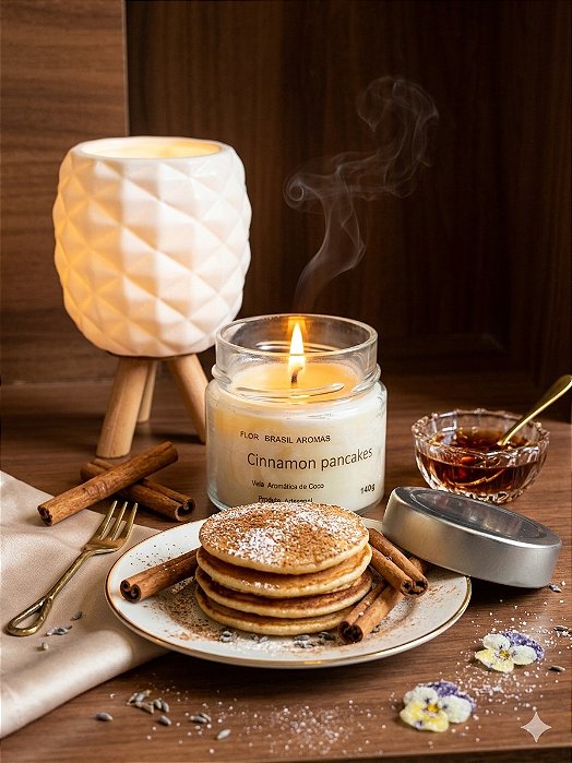 Vela Aromática Artesanal Cinnamon Pancake - Cheirinho de Café da Manhã (140g)