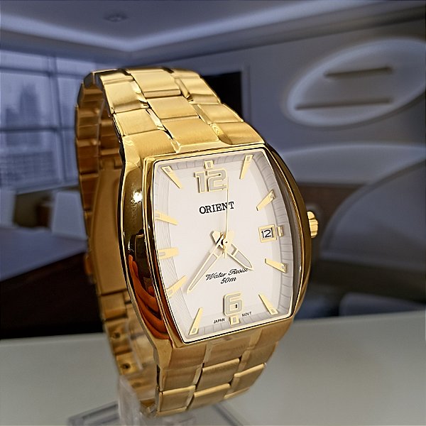 Relógio ORIENT masculino dourado branco GGSS1017 S2KX