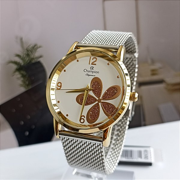 Relógio Champion Social CN24315H pulseira aço Mesh Prata