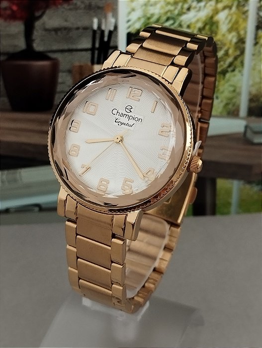 Relógio Champion Feminino Dourado Crystal CN25596H