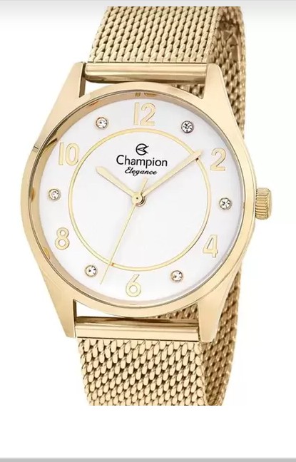 Relógio Champion Feminino CN25690X Pulseira Mesh Dourada