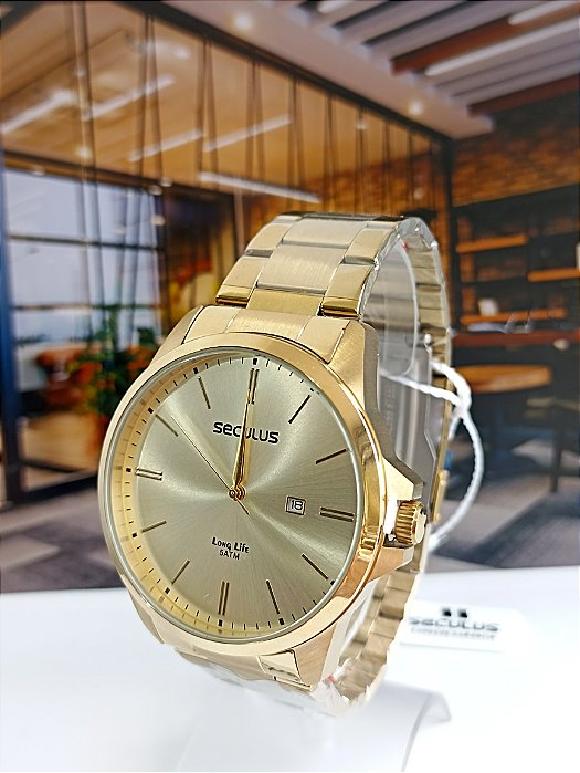 Relógio Maculino Seculus Clássico Dourado 44069gpsvda2
