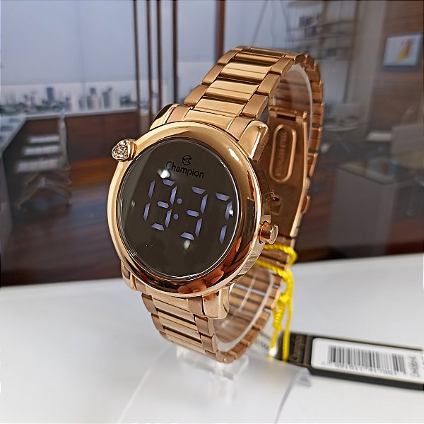 Relógio Champion Digital Redondo em Aço Gold CH48064U