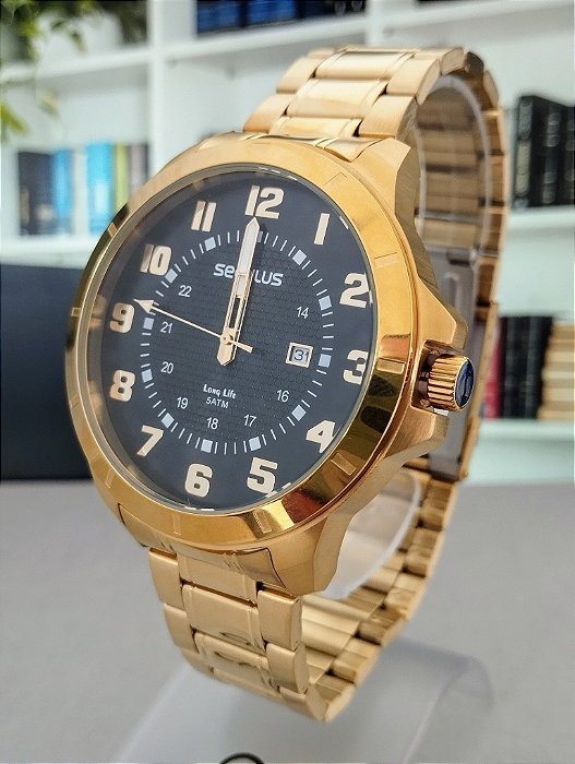 Relógio masculino 44100GPSVDA2 aço dourado Seculus