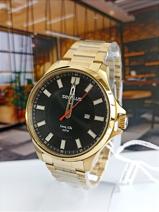 Relógio Masculino Aço Com Calendário Dourado 77199GPSVDA3