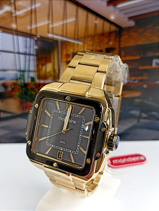 Relógio Masculino Quadrado Casual Dourado 32546GPMVHE1