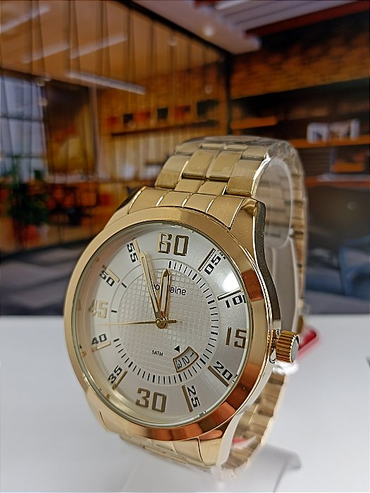 Relógio Masculino Casual com Calendário Dourado 99645GPMVDE2
