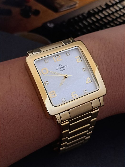 Relógio Champion Feminino Dourado Quadrado CN26582H