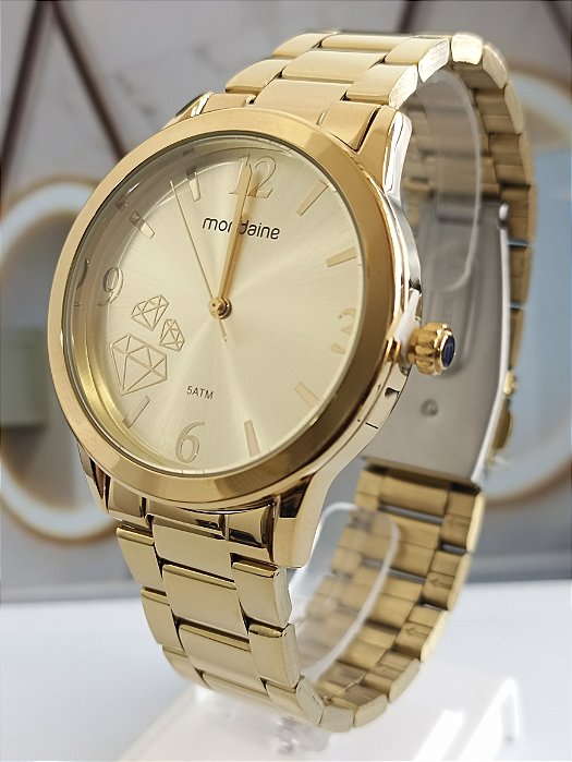 Relógio Feminino Desenho Diamante Dourado