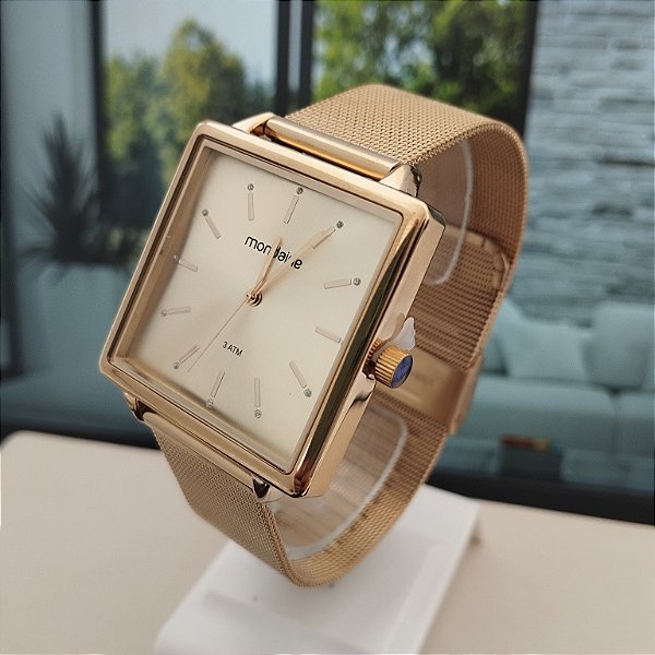 Relógio Feminino Quadrado Minimalista Dourado Mondaine - 99487LPMVDE1
