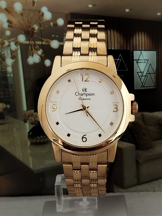Relógio Champion Elegance Cn26797h Quartz De Aço Dourado