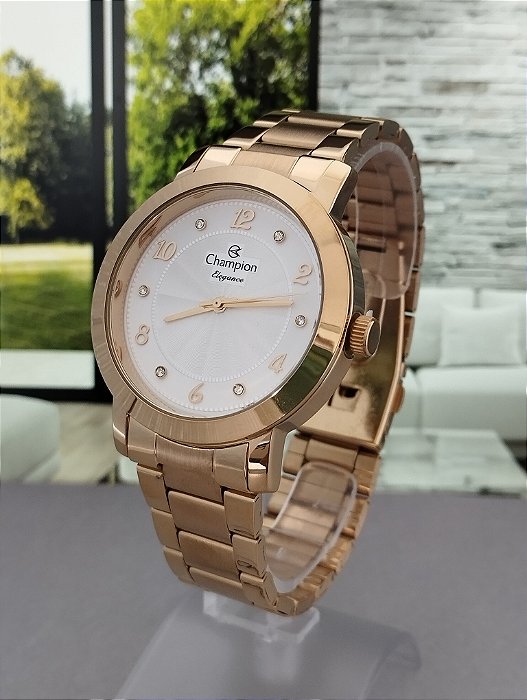 Relógio Feminino Champion Analógico Pulseira De Aço Dourado - CN26573H