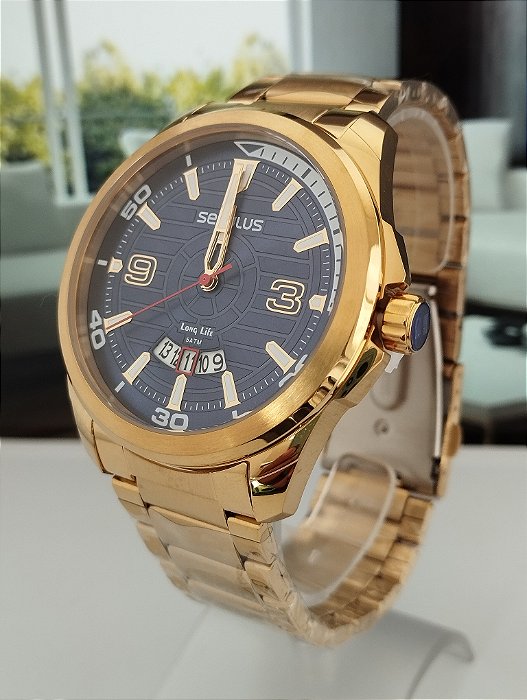Relógio Masculino Calendário Casual Dourado 77240GPSVDA2