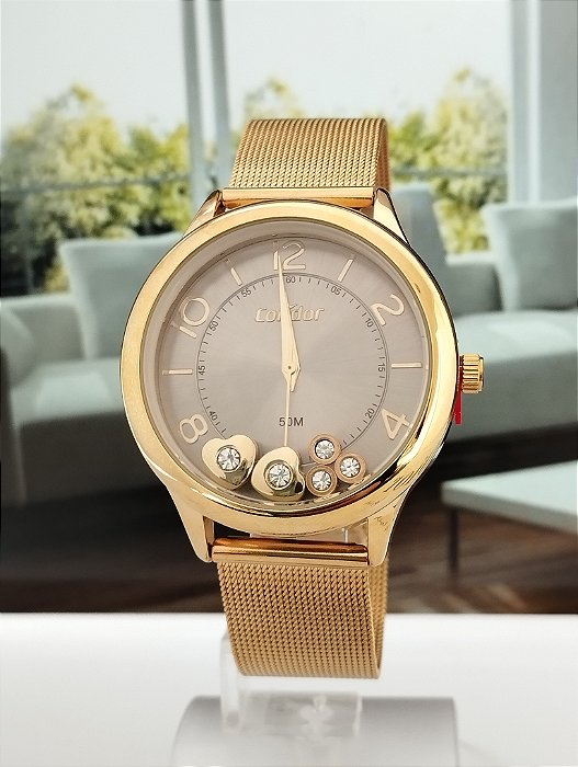 Relógio Condor Feminino Dourado Pulseira Mesh COPC21JGI 4C