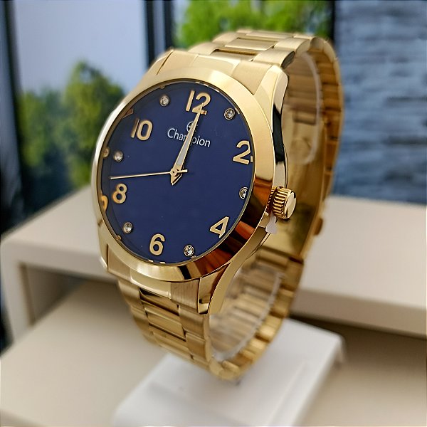 Relógio CHAMPION feminino dourado azul CN29052A