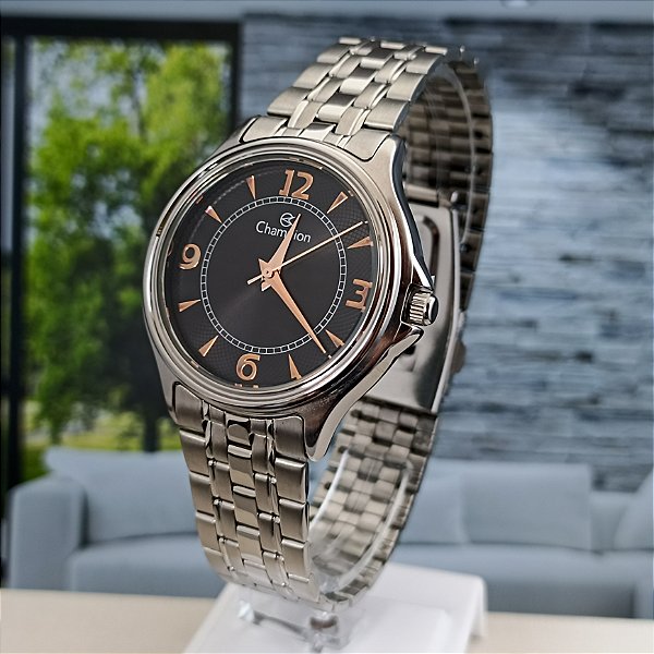 Relógio Champion Prata Mostrador Preto - CH22895T
