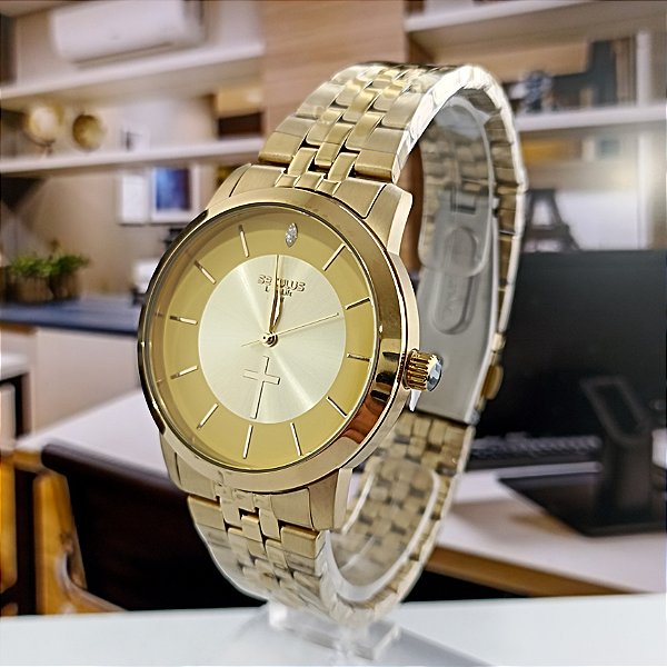 Relógio Seculus Feminino Dourado 44037LPSKDA1