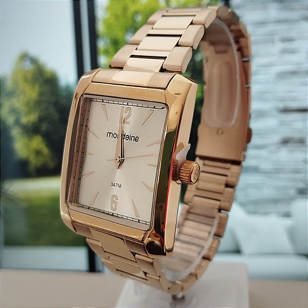 Relógio Mondaine Feminino Dourado Quadrado 32417LPMVDE1