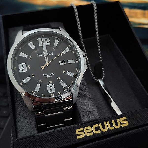 Kit Relógio Masculino Séculos Prata - 44219GOSVNA1 - C/Corrente