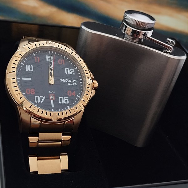 Relógio Masculino Aço Dourado Calendário e Mostrador Azul 44209GPSVDA3