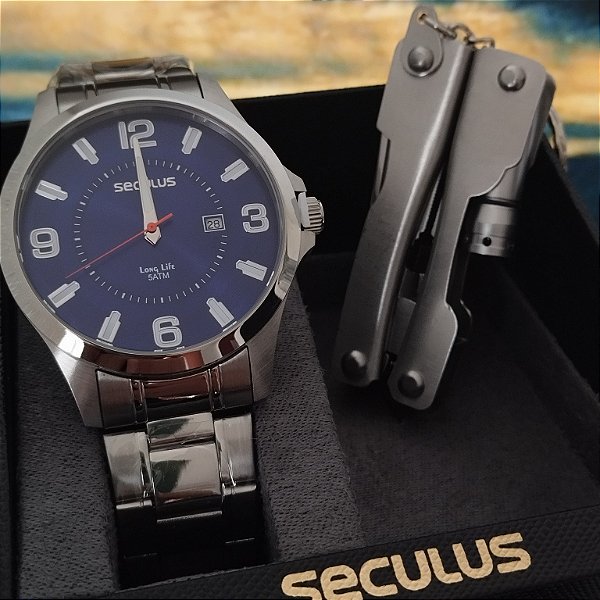 Relógio Masculino Aço Calendário Mostrador Azul 23739G0SVNA1