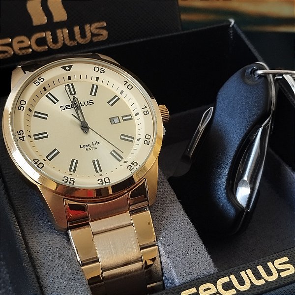 Relógio Masculino Casual Aço Dourado 20786GPSVDA2k4