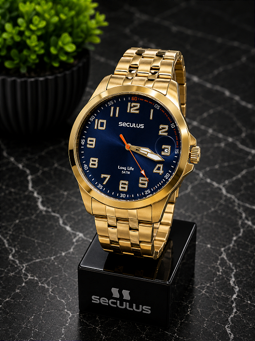 Relógio Seculus Masculino Dourado 44293GPSVDA3