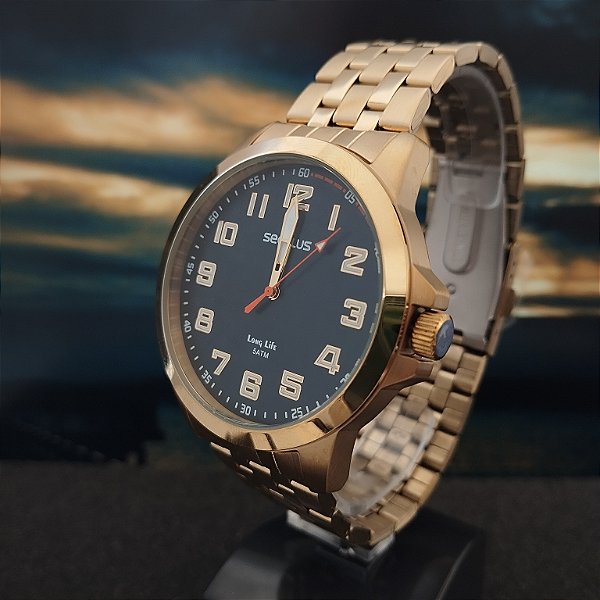 Relógio Seculus Masculino Dourado 44293GPSVDA3