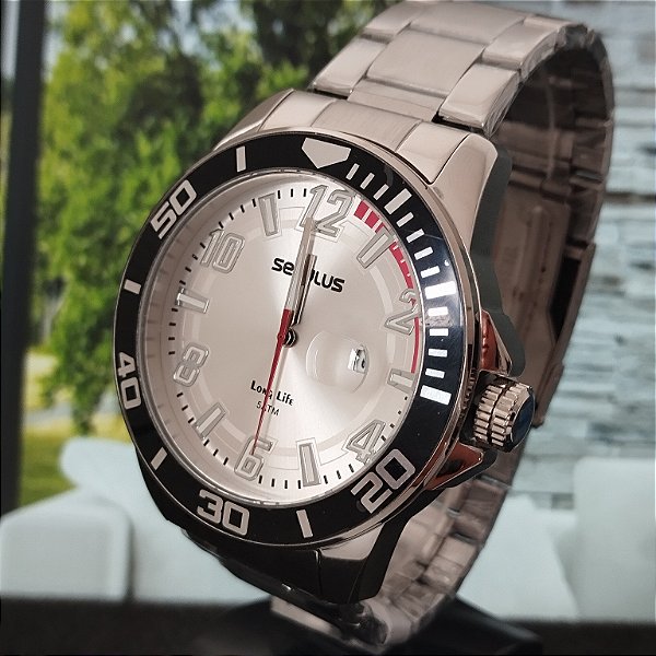 Relógio Masculino Aço Com Lupa Para Calendário Prata - 44211G0SVNA2