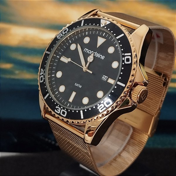Relógio Masculino Malha de Aço Dourado 32507GPMVDE2