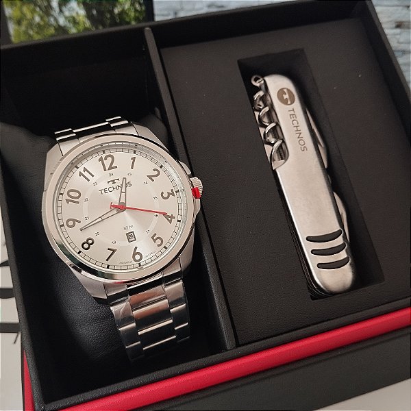 Kit Technos Masculino Militar Prata - 2115TVD/K1B - Canivete