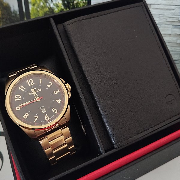 Kit Technos Masculino Militar Dourado - 2115TVE/K1P - Carteira