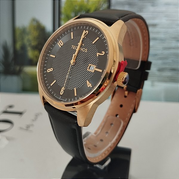 Relogio technos  unisex de couro preto 2115TYF/0P