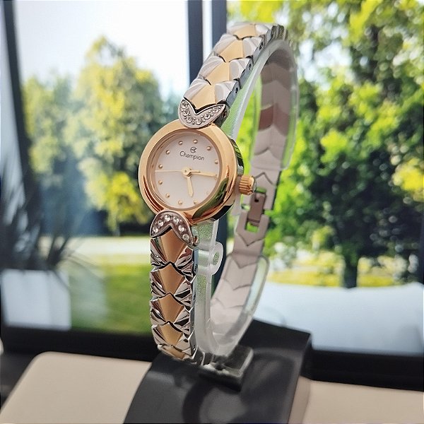 Relogio feminino champion prata com dourado CF24466S