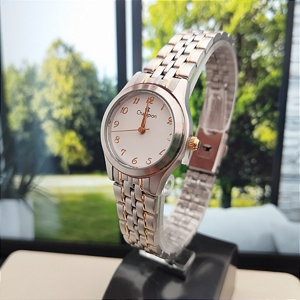 Relogio feminino champion prata com dourado CH25276B