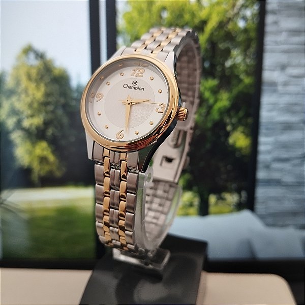 Relogio feminino champion prata com dourado CH25990B
