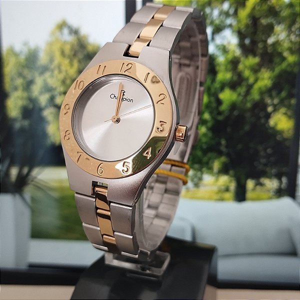 Relogio feminino champion prata com dourado CH24017S