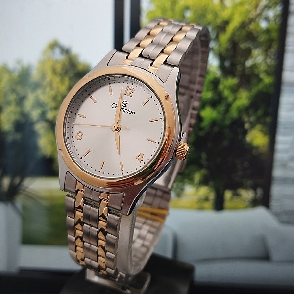 Relogio feminino champion prata com dourado CH25730B