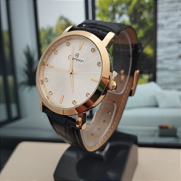 Relogio feminino champion de couro preto CN24226H