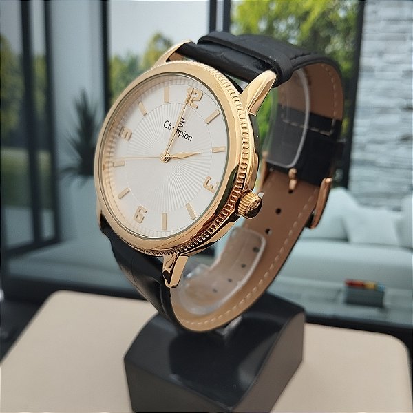 Relogio feminino champion couro preto CN20408B