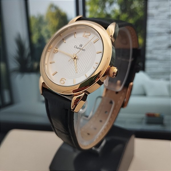 Relogio feminino champion de couro preto CN24557B