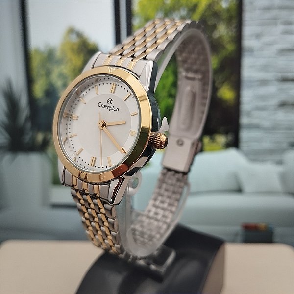 Relogio feminino champion prata com dourado CH26659Q