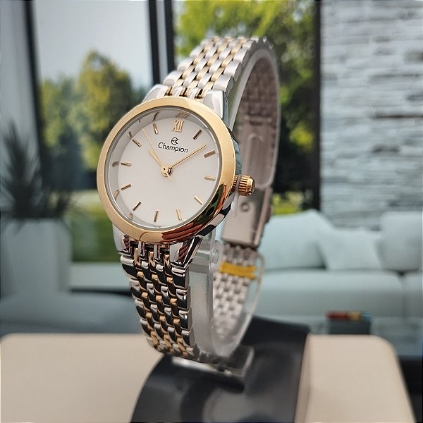 Relogio feminino champion prata com dourado CH26926B