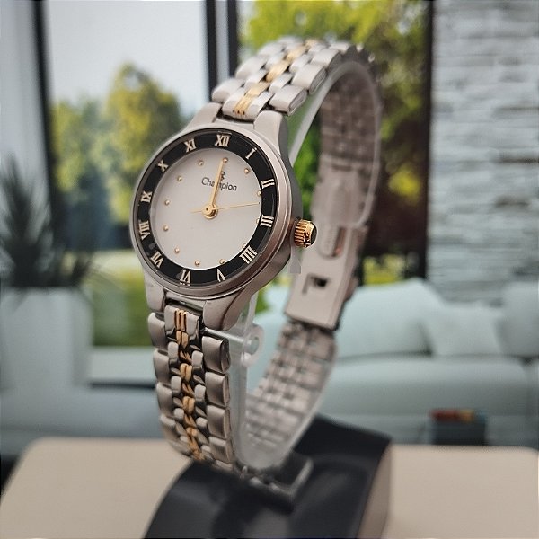 Relogio feminino champion prata com dourado CH27158B