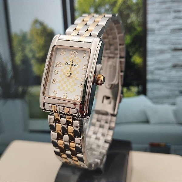 Relogio feminino champion prata com dourado CH27327B